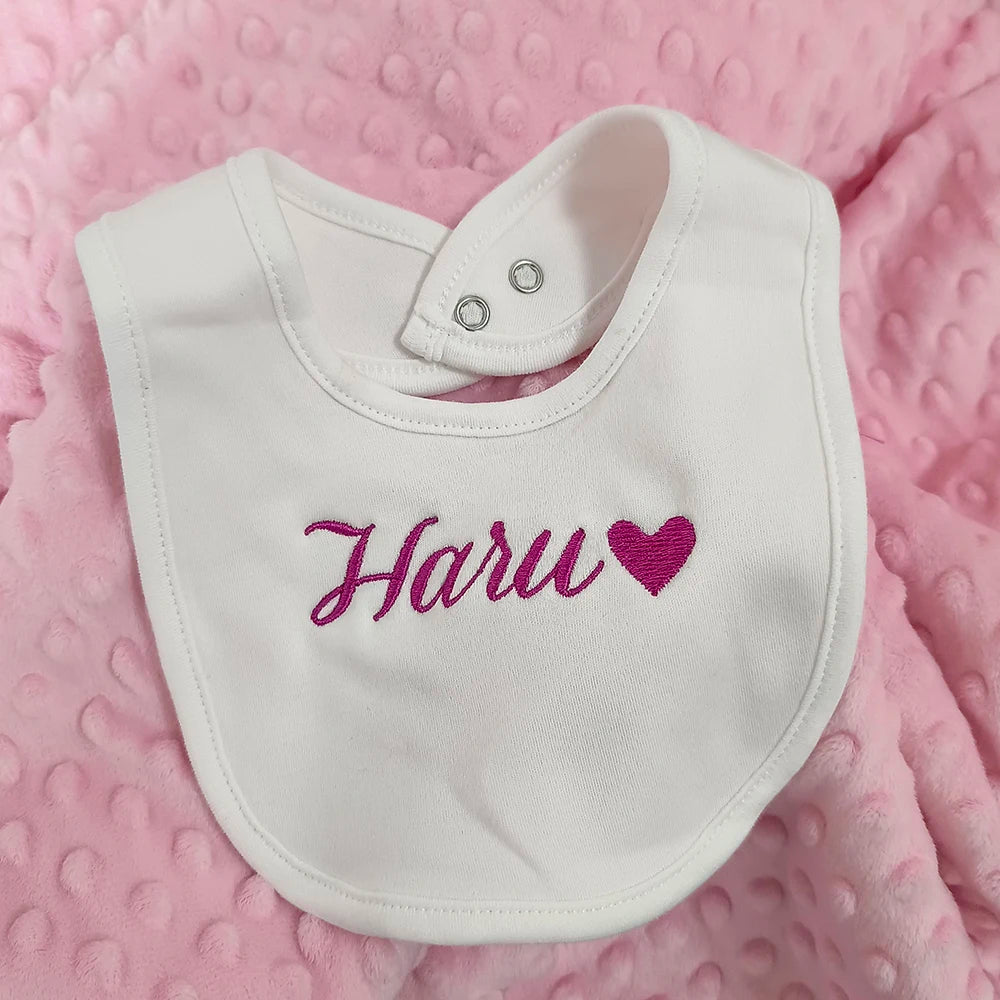 Name Personalised Baby bib 100% cotton White Newborn Baby Saliva Funny Birthday Gift For Baby Boys and Girls shower gift