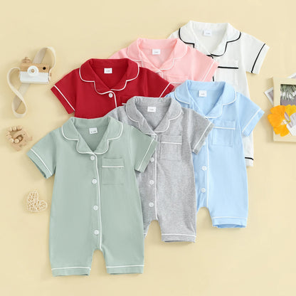 Infant Baby Clothing Boys Girls Robes Sleepwear Short Sleeve Lapel Neck Buttons down Romper Pajamas Outfit