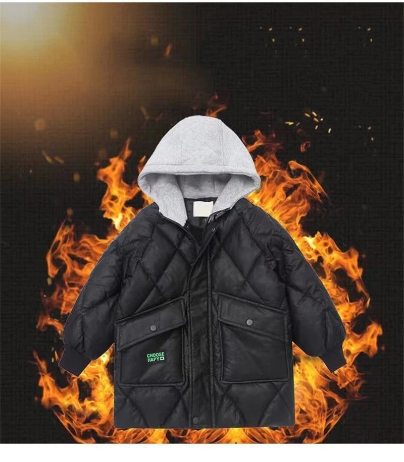 Winter Jungen Oberbekleidung Verdicken Warme Mäntel Kinder Plus Samt Jacken Mit Kapuze Trends Mantel 2023 Teens Casual Winddichte Parkas