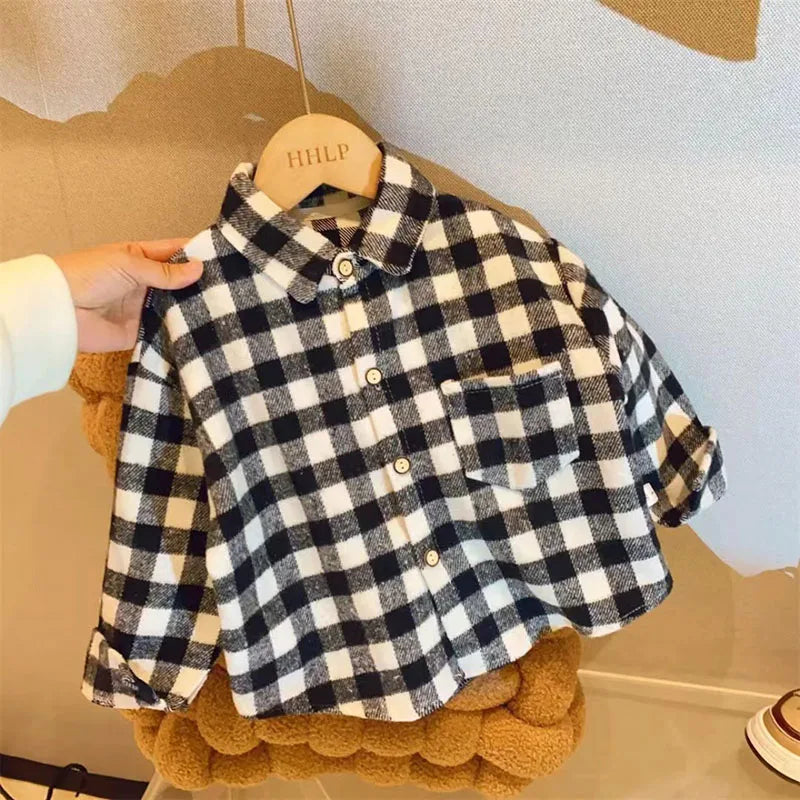 MILANCEL Kinderhemden 2-7 Jahre 2024 Neue Herbst Jungen Vintage Kariertes Hemd Mädchen Casual Umlegekragen Bluse Kinder Base Tops