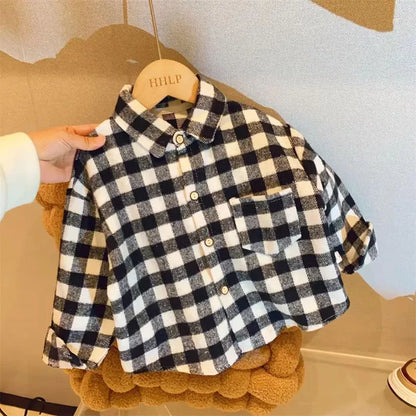 MILANCEL Kinderhemden 2-7 Jahre 2024 Neue Herbst Jungen Vintage Kariertes Hemd Mädchen Casual Umlegekragen Bluse Kinder Base Tops