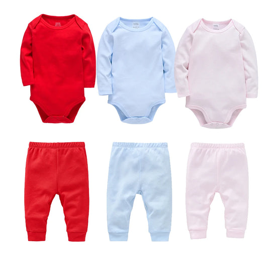 2 Piece Baby Rompers Set - 100% Cotton Muslin Bodysuit and Plain Pants for Newborns